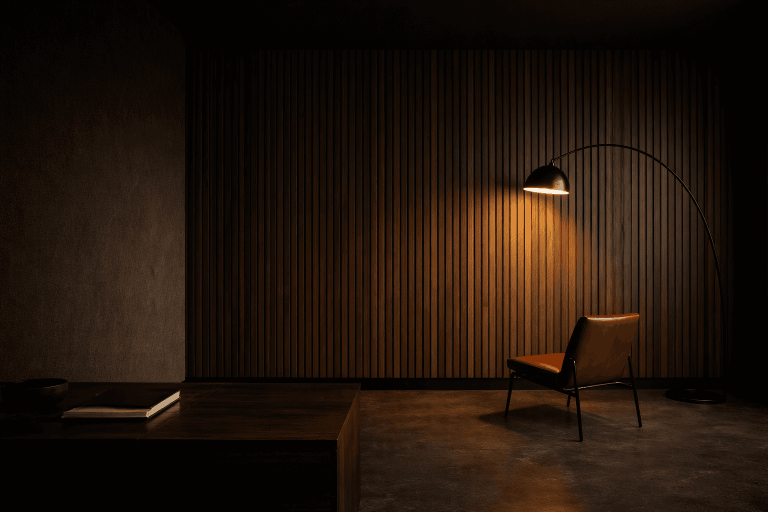 Ahşap lambri kaplı modern iç mekân